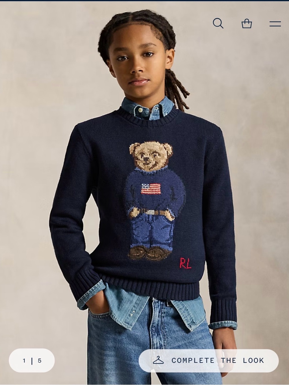 Polo by Ralph Lauren Navy Bear Intarsia Crewneck Sweater with Red RL Detail - Picture 5 of 5
